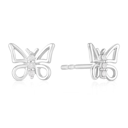 Children's Sterling Silver Diamond Butterfly Stud Earrings