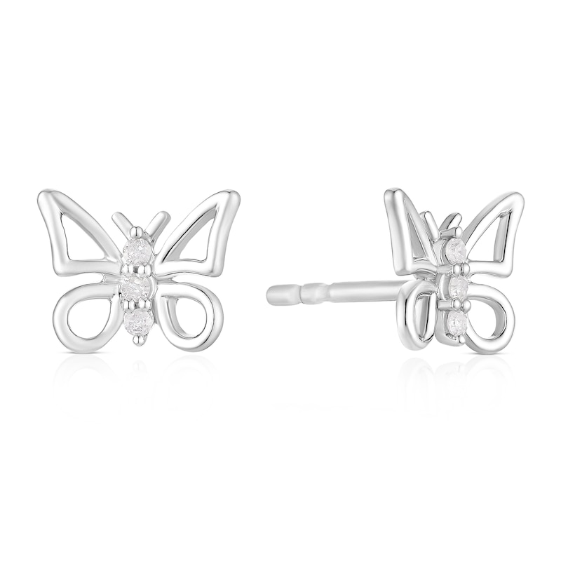 Main Image 1 of Children's Sterling Silver Diamond Butterfly Stud Earrings