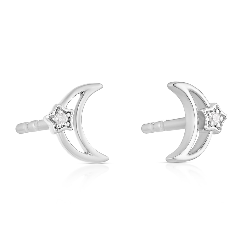 Main Image 1 of Children's Sterling Silver Diamond Moon & Star Stud Earrings