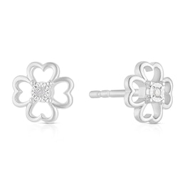 Children's Sterling Silver Diamond Clover Stud Earrings