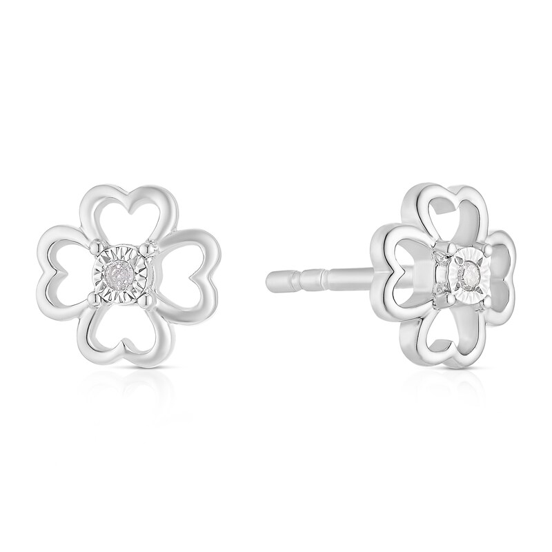Main Image 1 of Children's Sterling Silver Diamond Clover Stud Earrings