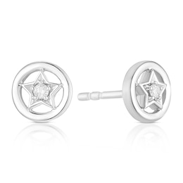 Children's Sterling Silver Diamond Round Star Stud Earrings