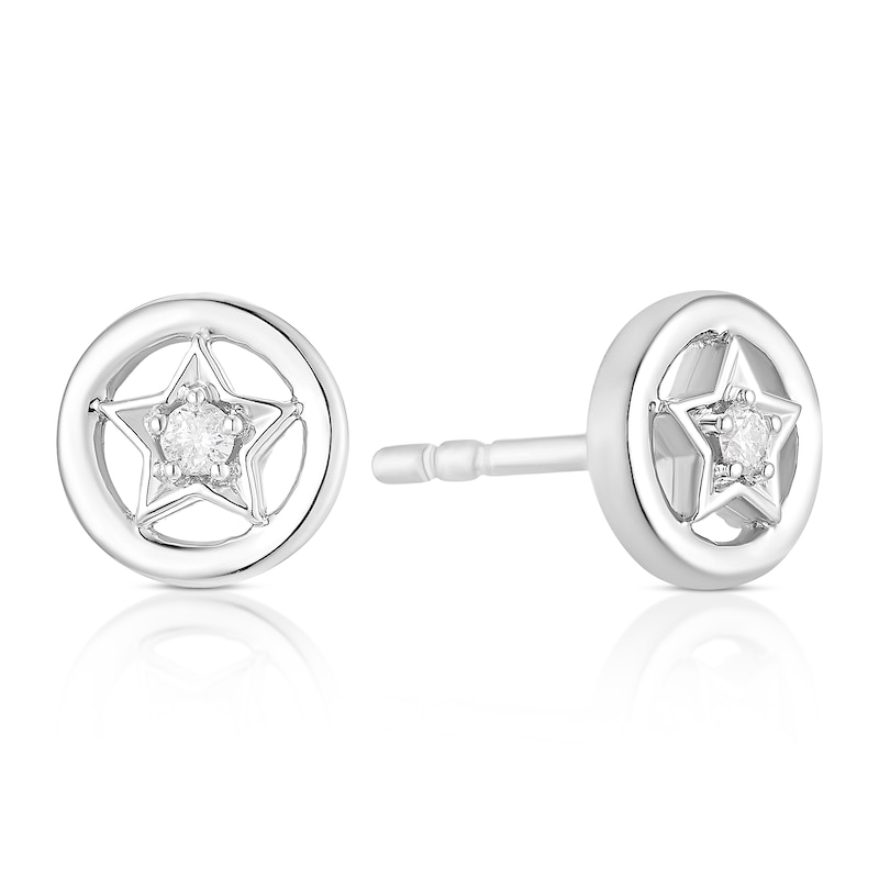 Main Image 1 of Children's Sterling Silver Diamond Round Star Stud Earrings