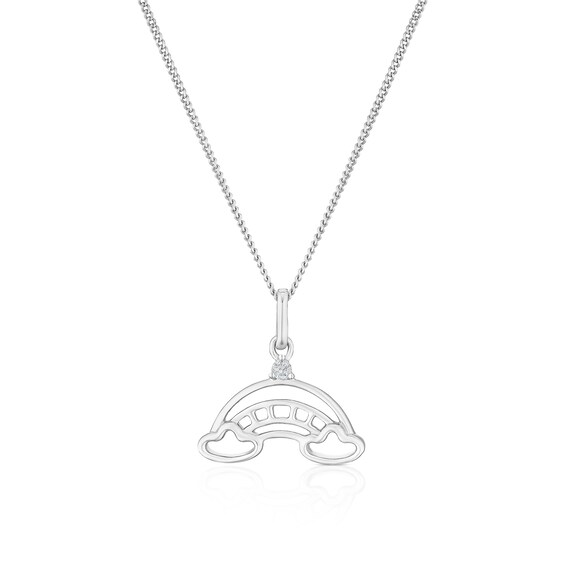 Childrens Sterling Silver Diamond Rainbow Pendant 14+2 Necklace