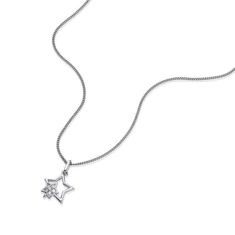 Main Image 2 of Children's Sterling Silver Diamond Star Pendant 14+2" Necklace