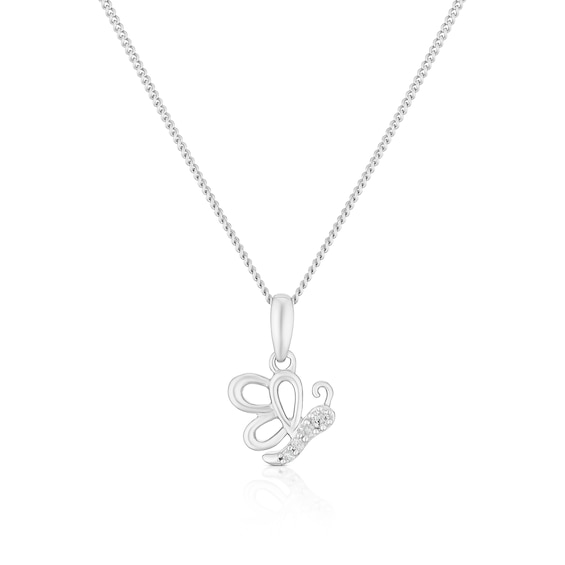 Childrens Sterling Silver Diamond Butterfly Pendant 14+2 Necklace