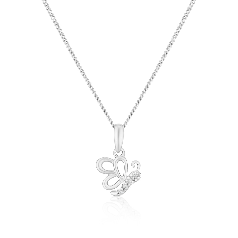 Main Image 1 of Children's Sterling Silver Diamond Butterfly Pendant 14+2" Necklace