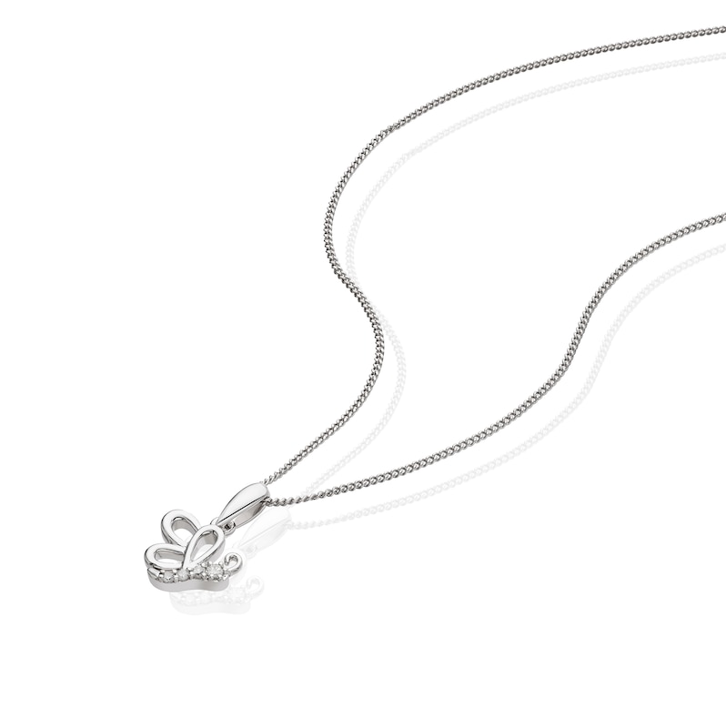 Main Image 2 of Children's Sterling Silver Diamond Butterfly Pendant 14+2" Necklace