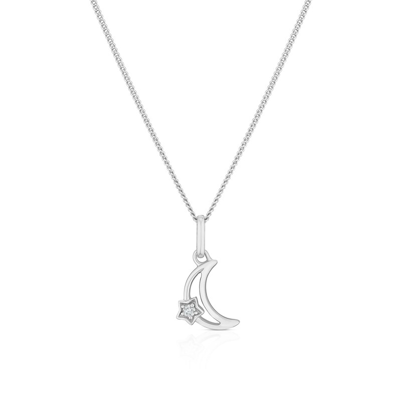 Main Image 1 of Children's Sterling Silver Diamond Moon & Star Pendant 14+2" Necklace