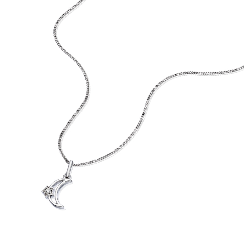 Main Image 2 of Children's Sterling Silver Diamond Moon & Star Pendant 14+2" Necklace