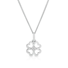 Children's Sterling Silver Diamond Clover Pendant 14+2" Necklace
