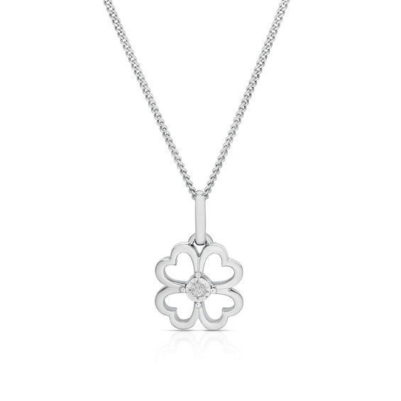 Childrens Sterling Silver Diamond Clover Pendant 14+2 Necklace