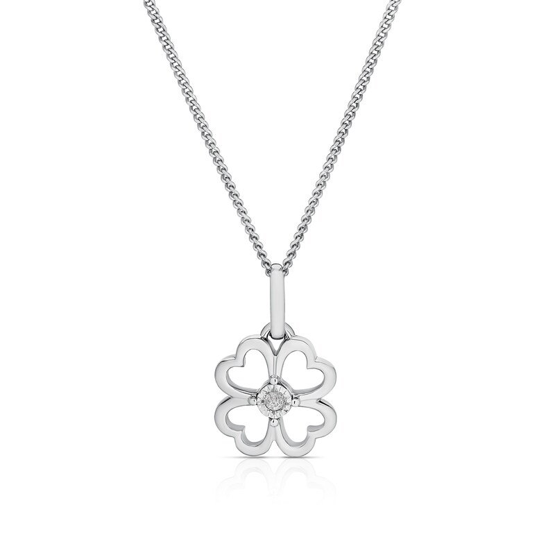 Main Image 1 of Children's Sterling Silver Diamond Clover Pendant 14+2" Necklace
