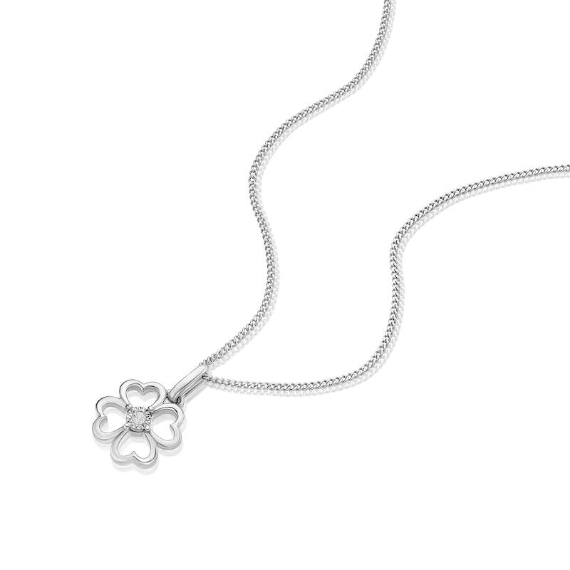 Main Image 2 of Children's Sterling Silver Diamond Clover Pendant 14+2" Necklace