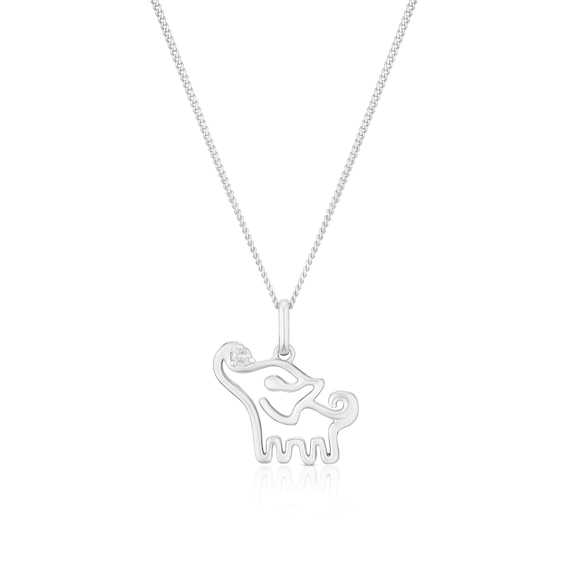 Childrens Sterling Silver Diamond Elephant Pendant 14+2 Necklace