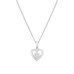 Children's Sterling Silver Diamond Heart Pendant 14+2" Necklace