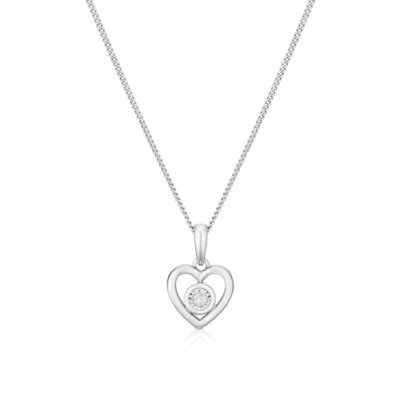 Childrens Sterling Silver Diamond Heart Pendant 14+2 Necklac