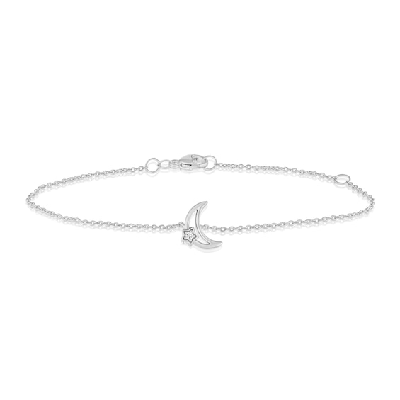 Childrens Sterling Silver Diamond Moon and Star 5+1 Bracelet
