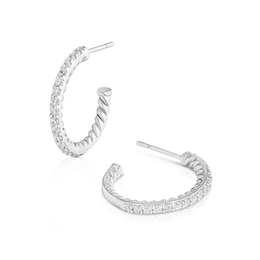 Sterling Silver Cubic Zirconia Half Hoop Stud Hoop Earrings