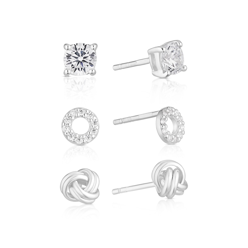 Main Image 1 of Sterling Silver Cubic Zirconia 3 Set Of Stud Earrings