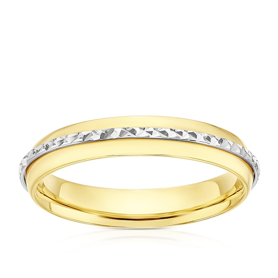 9ct Yellow and White Gold Diamond Cut Centre Ring