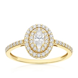 9ct Yellow Gold Cubic Zirconia Double Halo Oval Ring
