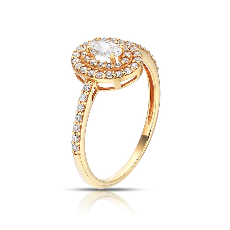 Main Image 2 of 9ct Yellow Gold Cubic Zirconia Double Halo Oval Ring