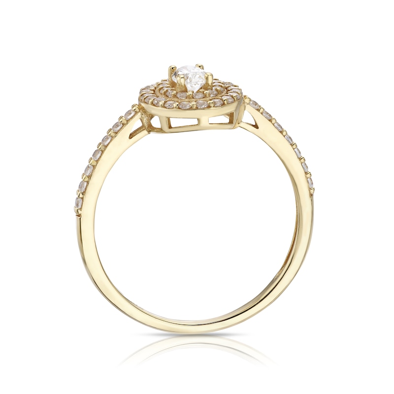 Main Image 3 of 9ct Yellow Gold Cubic Zirconia Double Halo Oval Ring