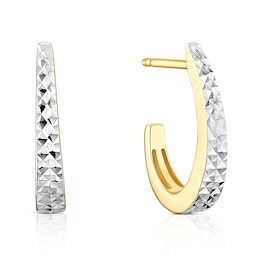 9ct Yellow & White Gold Diamond Cut Half Hoop Earrings