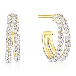 9ct Yellow Gold Crystal Two Row Half Hoop Earrings