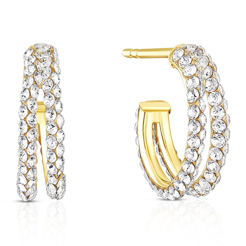 Main Image 1 of 9ct Yellow Gold Crystal Two Row Half Hoop Earrings