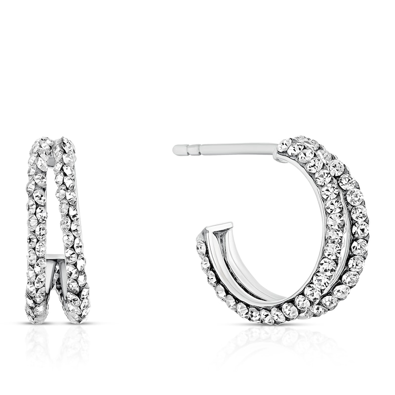 Main Image 1 of 9ct White Gold Crystal Two Row Half Hoop Earrings