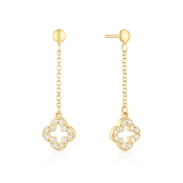 9ct Yellow Gold Cubic Zirconia Clover Drop Earrings