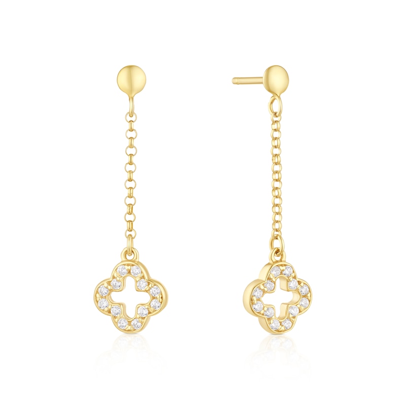 Main Image 1 of 9ct Yellow Gold Cubic Zirconia Clover Drop Earrings