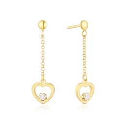 9ct Yellow Gold Cubic Zirconia Heart Drop Earrings