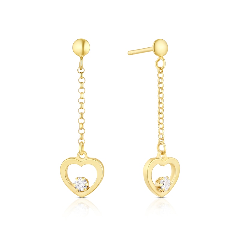 Main Image 1 of 9ct Yellow Gold Cubic Zirconia Heart Drop Earrings