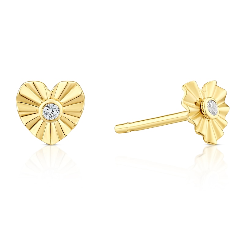 Main Image 1 of 9ct Yellow Gold Diamond Cut Heart Cubic Zirconia Heart Studs