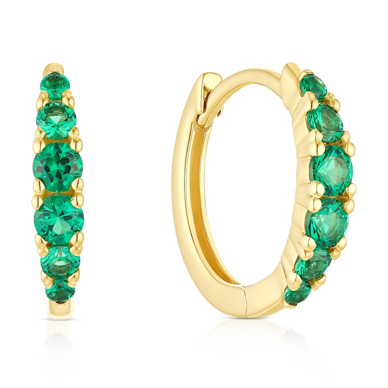 Main Image 1 of 9ct Yellow Gold Green Cubic Zirconia Hoop Earrings