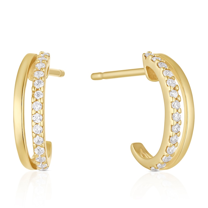 Main Image 1 of 9ct Yellow Gold Cubic Zirconia 2 Row Half Hoop Earrings