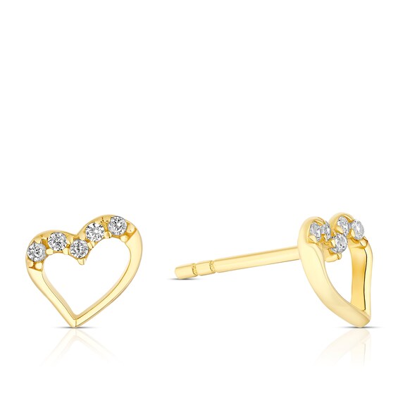 9ct Yellow Gold Open Heart Cubic Zirconia Heart Stud Earring
