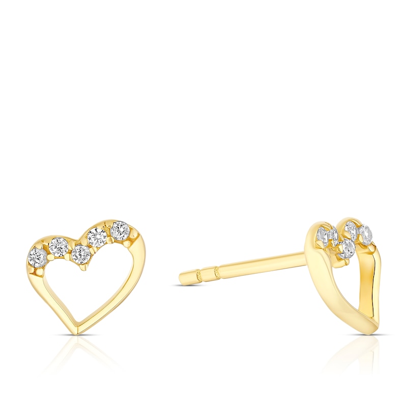 Main Image 1 of 9ct Yellow Gold Open Heart Cubic Zirconia Heart Stud Earrings