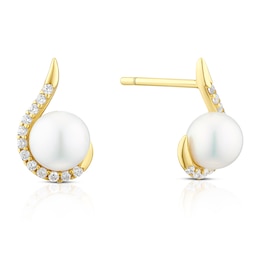 9ct Yellow Gold Pearl & Cubic Zirconia Stud Earrings