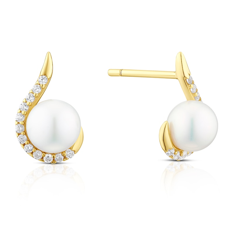 Main Image 1 of 9ct Yellow Gold Pearl & Cubic Zirconia Stud Earrings