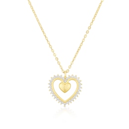 9ct Yellow Gold Cubic Zirconia Open Heart Pendant 16+2" Necklace