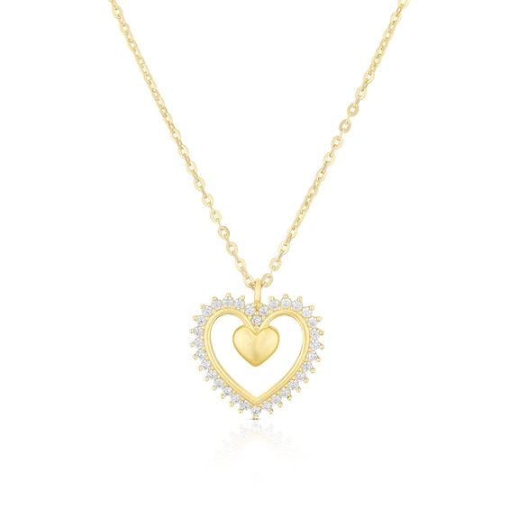 9ct Yellow Gold Cubic Zirconia Open Heart Pendant 16+2 Neckl