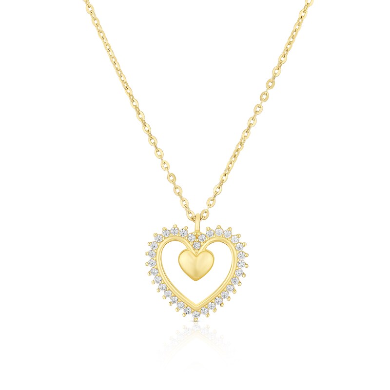Main Image 1 of 9ct Yellow Gold Cubic Zirconia Open Heart Pendant 16+2" Necklace