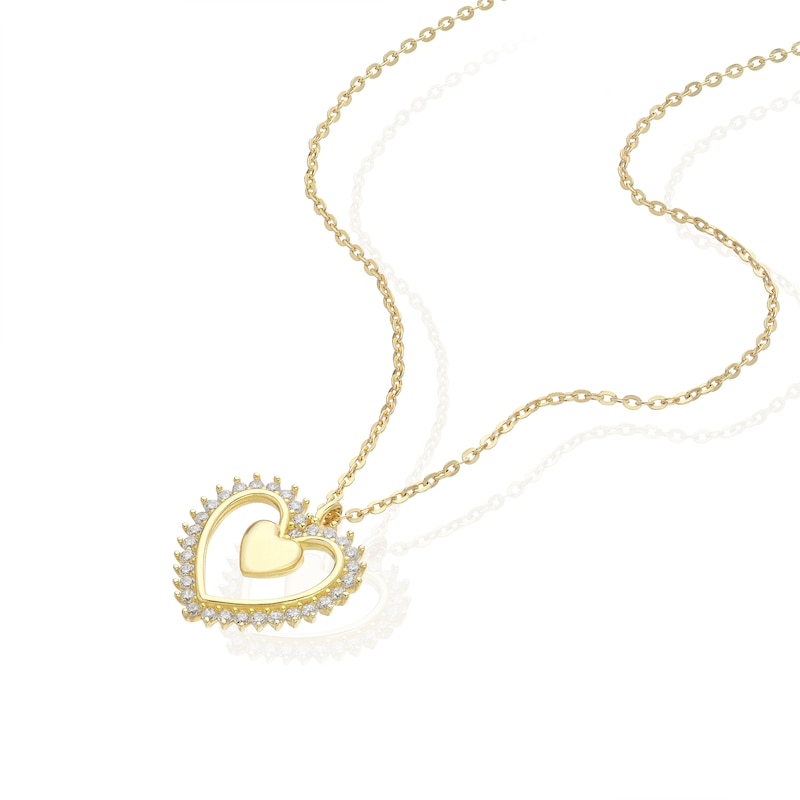 Main Image 2 of 9ct Yellow Gold Cubic Zirconia Open Heart Pendant 16+2" Necklace