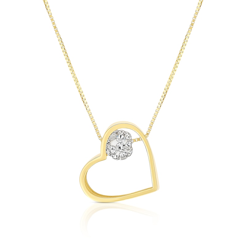 Main Image 1 of 9ct Yellow Gold Heart & Crystal Ball Pendant 16+2" Necklace