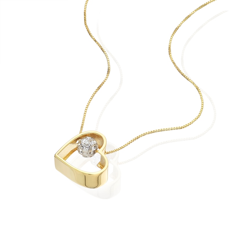 Main Image 2 of 9ct Yellow Gold Heart & Crystal Ball Pendant 16+2" Necklace