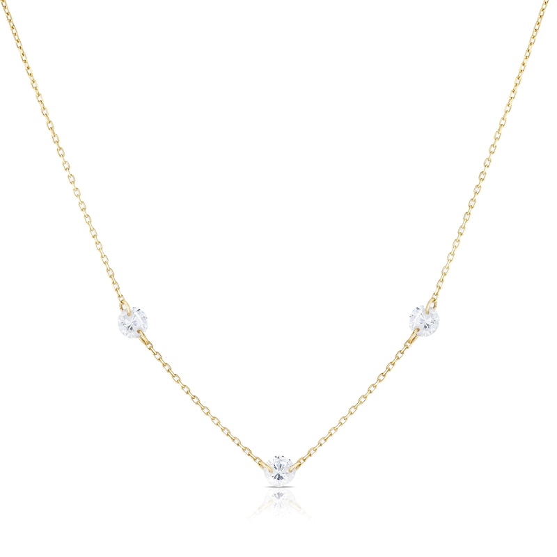 Main Image 1 of 9ct Yellow Gold 3 Station Cubic Zirconia 18" Chain